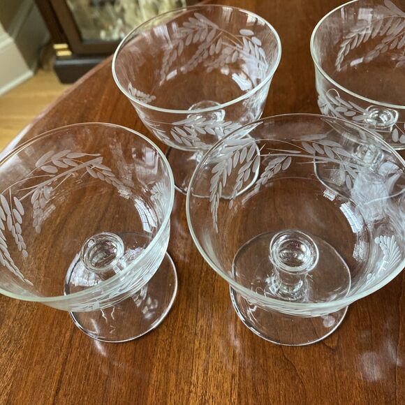 Sasaki Japan SAS28 Low Sherbets Clear Etched Crystal Mid Century Elegant Set (6) - Picture 5 of 10